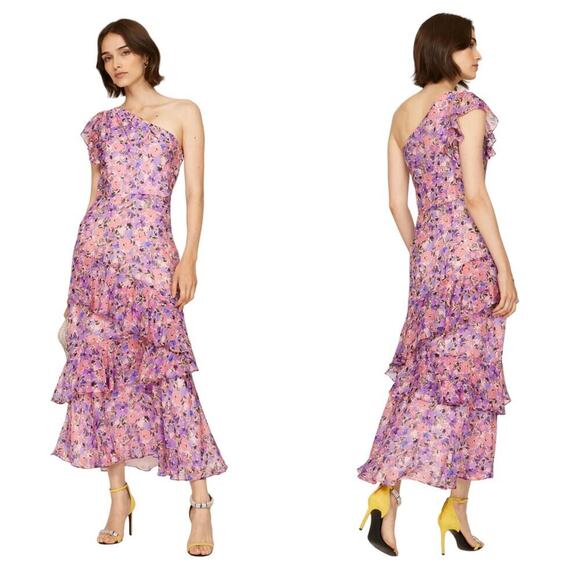 Shoshanna Priya Dress Silk Floral Ruffle One Shoulder Maxi Formal Cocktail 0 - Picture 1 of 11